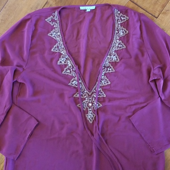 Antonio Melani Maroon Beaded Cover-Up Large EUC - Picture 3 of 5
